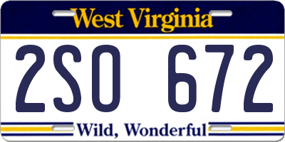 WV license plate 2SO672