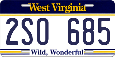 WV license plate 2SO685