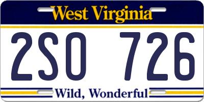 WV license plate 2SO726