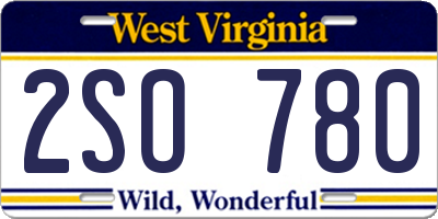 WV license plate 2SO780