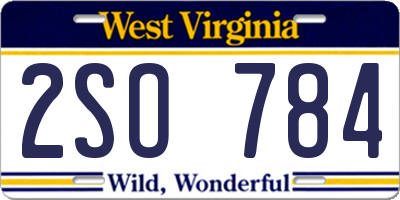WV license plate 2SO784