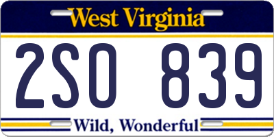 WV license plate 2SO839