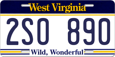 WV license plate 2SO890