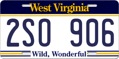 WV license plate 2SO906