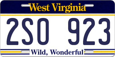 WV license plate 2SO923