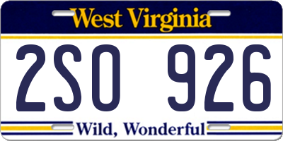 WV license plate 2SO926