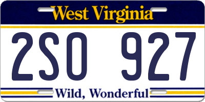 WV license plate 2SO927
