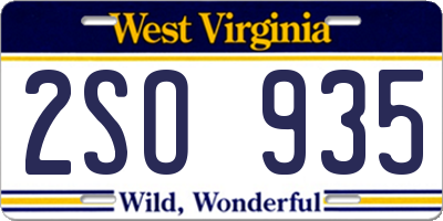 WV license plate 2SO935