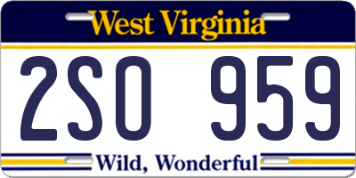 WV license plate 2SO959