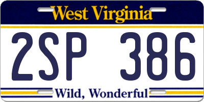 WV license plate 2SP386