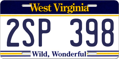 WV license plate 2SP398
