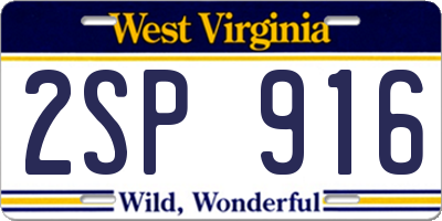 WV license plate 2SP916