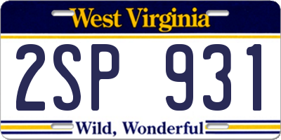WV license plate 2SP931