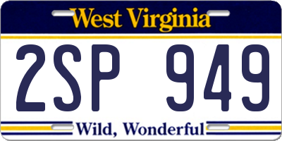 WV license plate 2SP949
