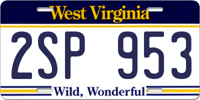 WV license plate 2SP953