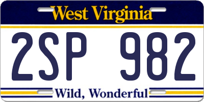 WV license plate 2SP982