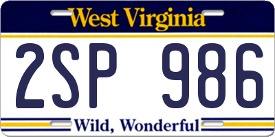 WV license plate 2SP986