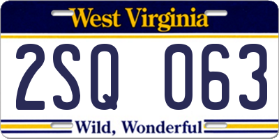 WV license plate 2SQ063