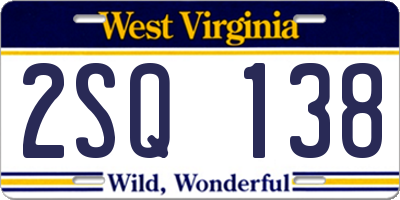WV license plate 2SQ138