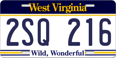 WV license plate 2SQ216