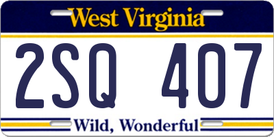 WV license plate 2SQ407