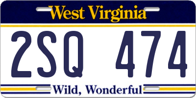 WV license plate 2SQ474