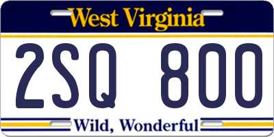 WV license plate 2SQ800