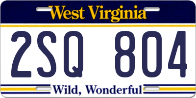 WV license plate 2SQ804