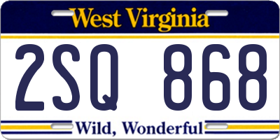 WV license plate 2SQ868