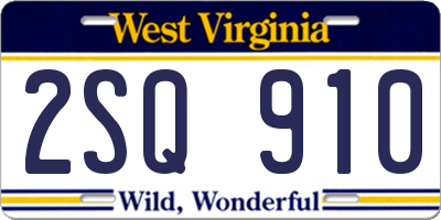 WV license plate 2SQ910