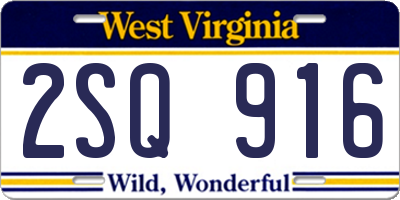 WV license plate 2SQ916