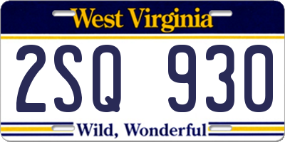 WV license plate 2SQ930