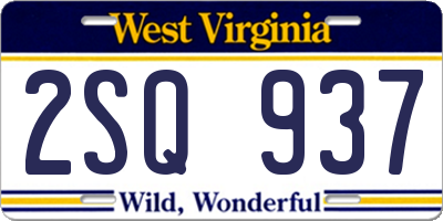 WV license plate 2SQ937