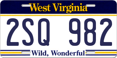 WV license plate 2SQ982