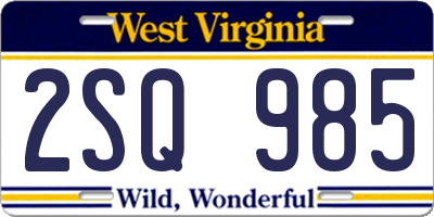 WV license plate 2SQ985