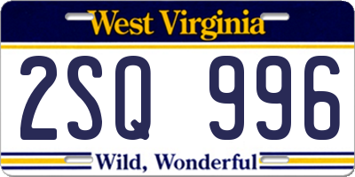 WV license plate 2SQ996
