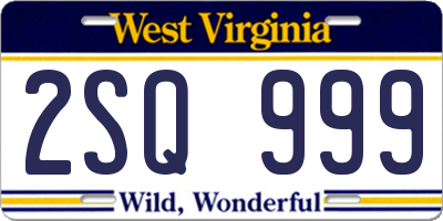 WV license plate 2SQ999