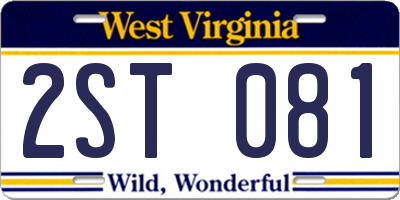 WV license plate 2ST081