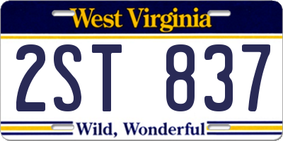 WV license plate 2ST837