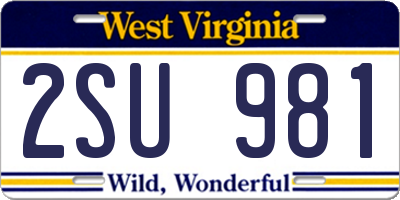 WV license plate 2SU981