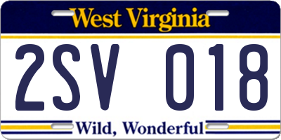 WV license plate 2SV018