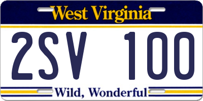 WV license plate 2SV100