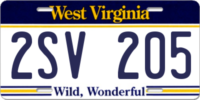 WV license plate 2SV205