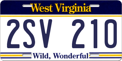 WV license plate 2SV210