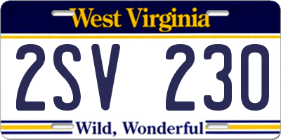 WV license plate 2SV230