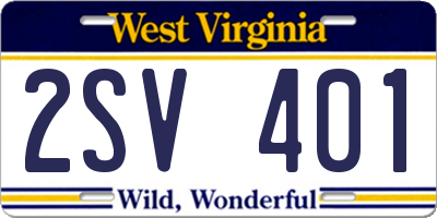 WV license plate 2SV401