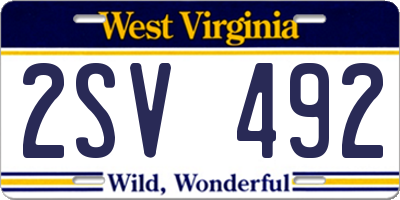 WV license plate 2SV492