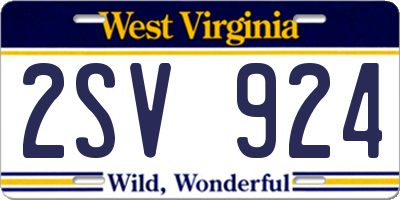WV license plate 2SV924