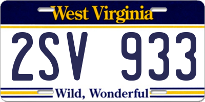 WV license plate 2SV933