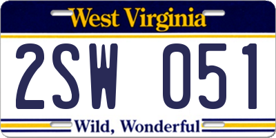 WV license plate 2SW051